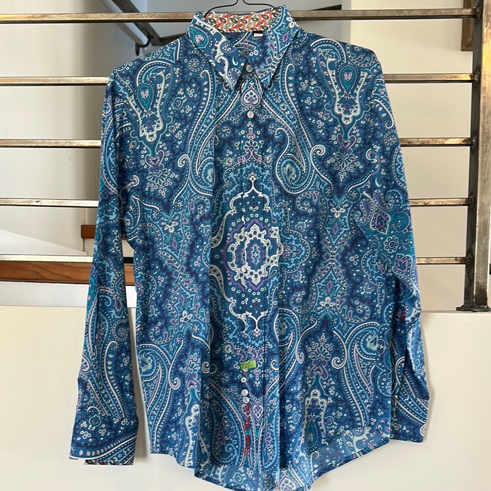 Robert Graham Blue Casual Button Down Shirt with Paisley Design